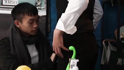 Two pretty Asian twinks in a wild barebacking sex session